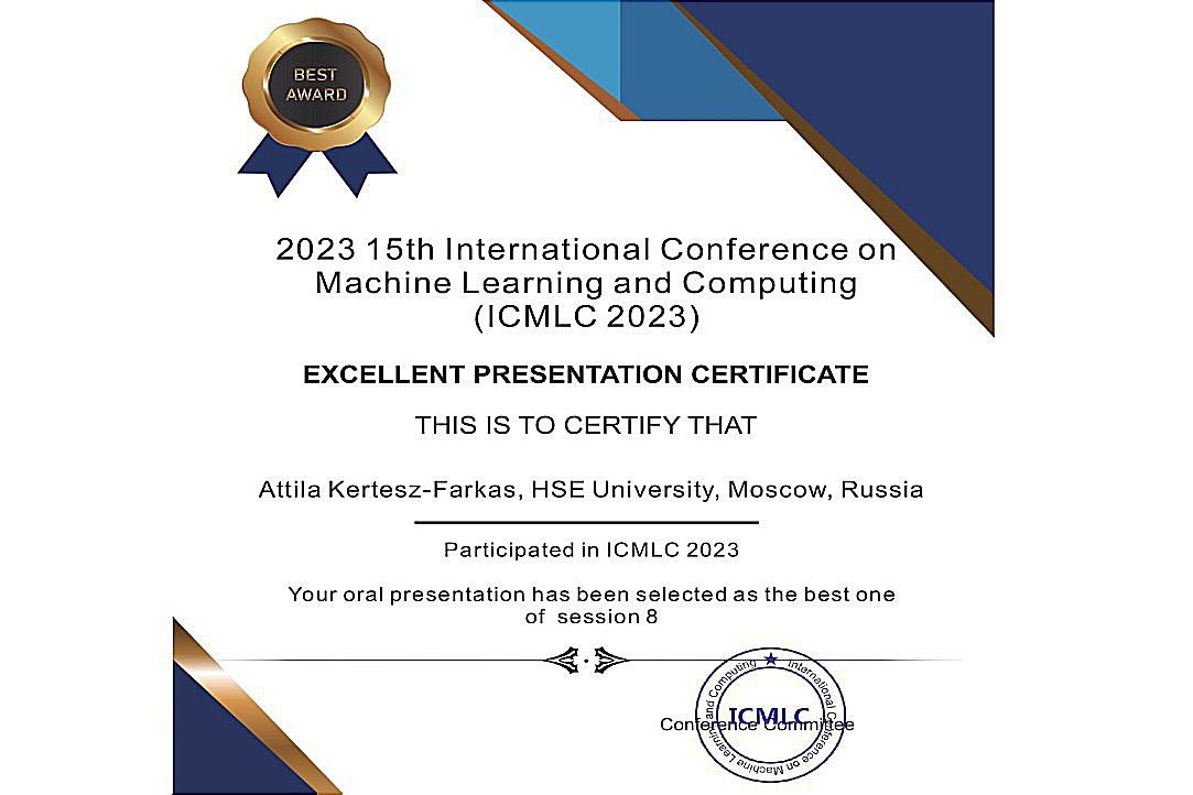 Attila Kertes-Farkas received the best award for his presentation at IMLC 2023 conference